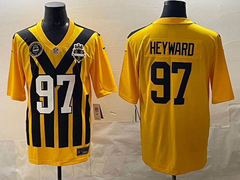 Men 2025 Pittsburgh Steelers #97 Heyward Yellow Retro Nike Limited NFL Jersey style 04